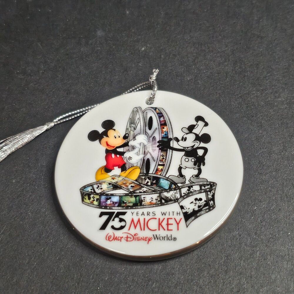 75 Years with Mickey Walt Disney World Porcelain Ornament Vtg 2003 3"